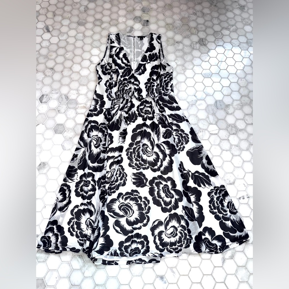 Ann Taylor Navy & White Floral Fit and Flare Dress Fully Lined Sleeveless - Picture 2 of 14